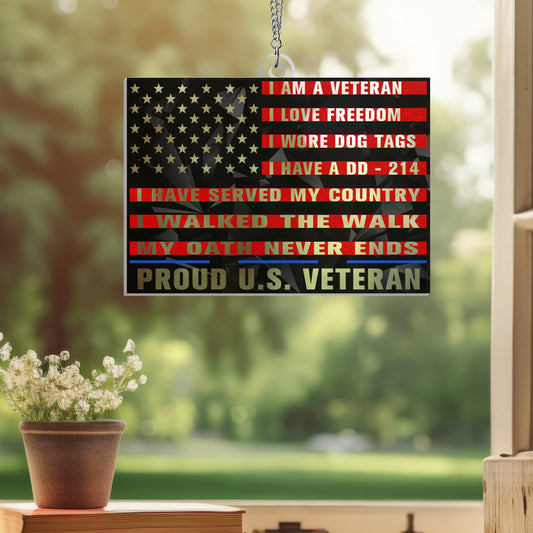 Proud U.S. Veteran Suncatcher - Acrylic Hanging Gift for Veterans Day, Memorial Day & Patriotic Decor TQN3879AS