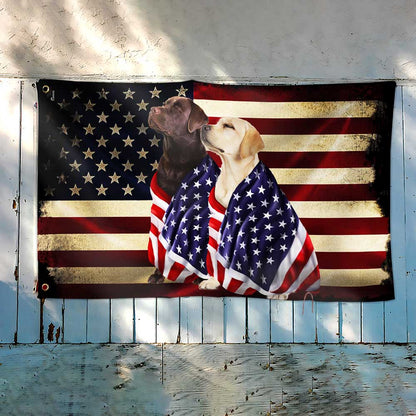 Chocolate Labrador And Yellow Labrador Retrievers Patriotic American Flag Wrapped in Glory TPT1265GF
