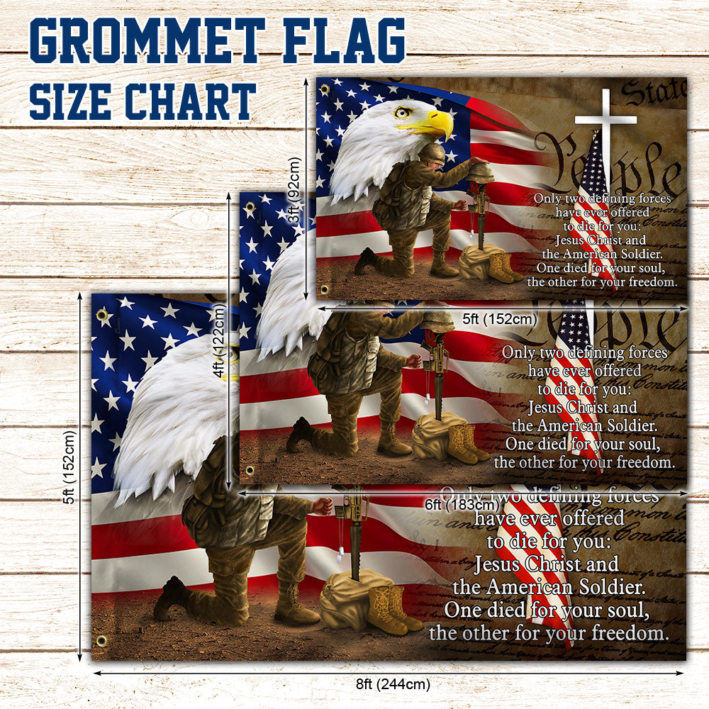 Owe To Jesus Christ And The American Soldier Grommet Flag. Veteran Christ Cross Grommet Flag MLN110GF