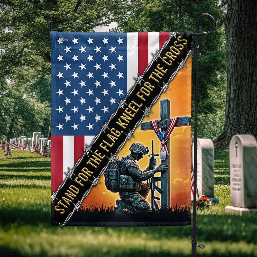 Memorial Day Stand For The Flag, Veteran Christian Cross Memorial America Flag TPT1609F