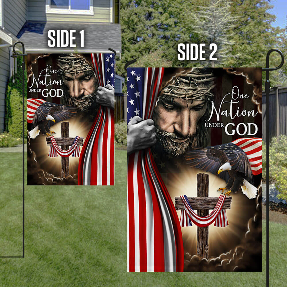 One Nation Under God. Christian Cross American Flag THB3614F