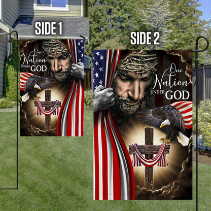 One Nation Under God. Christian Cross American Flag THB3614F