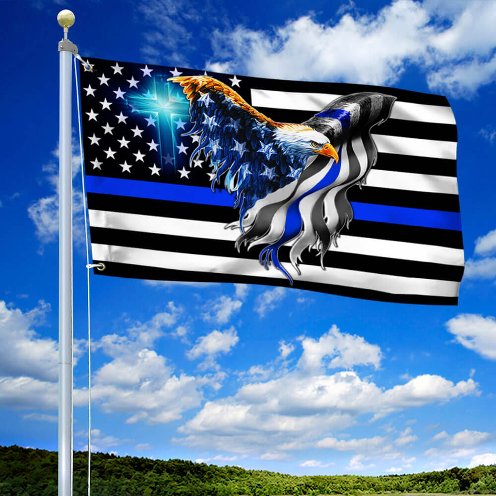 The Thin Blue Line. Police. Law Enforcement American Eagle Flag THB3482GFv1