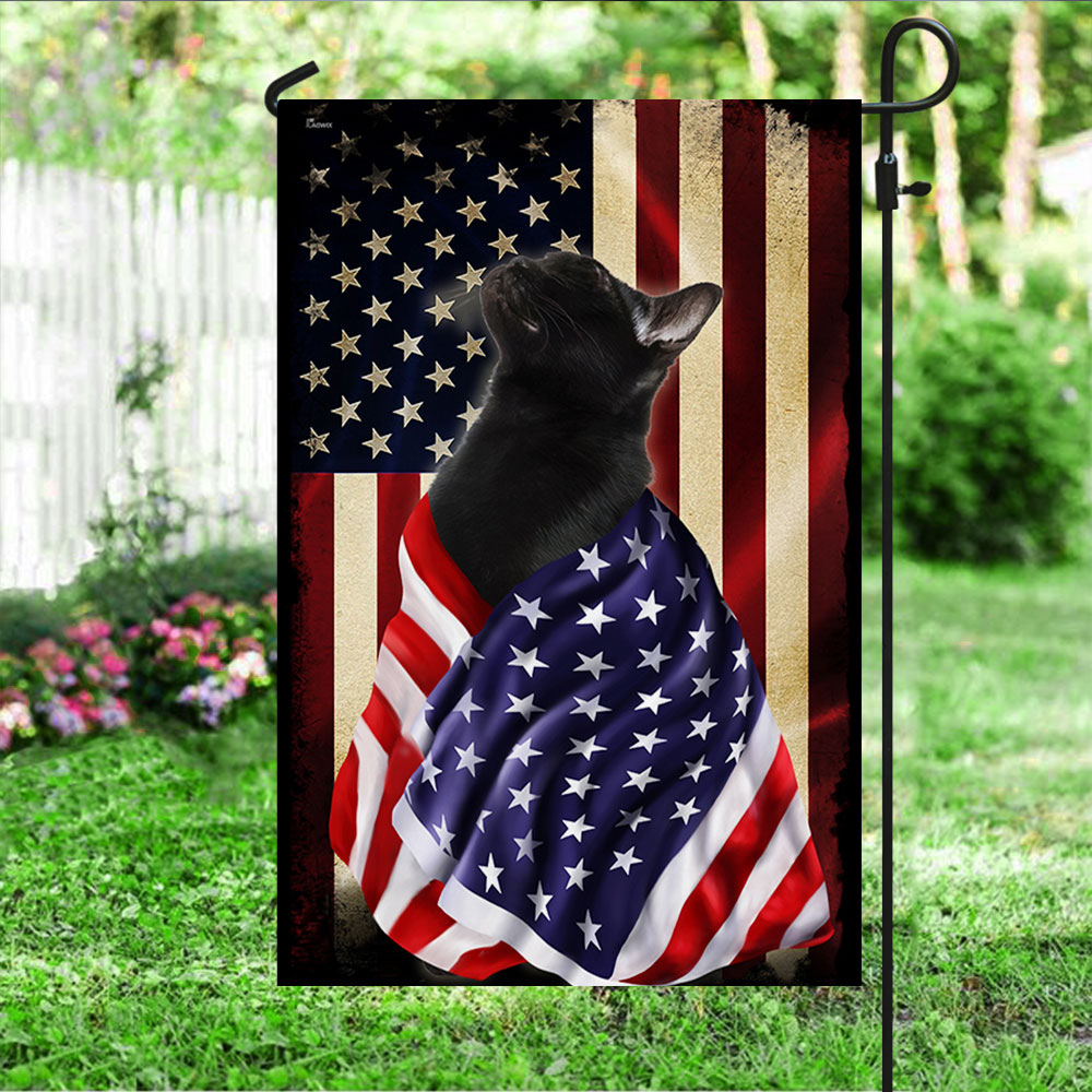 Black Cat American Patriot Flag Wrapped in Glory
