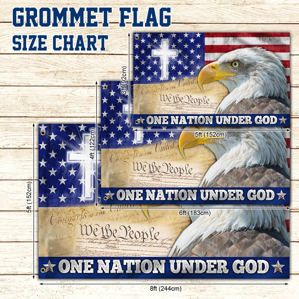 One Nation Under God, Christian Cross American Eagle Grommet Flag TPT165GF