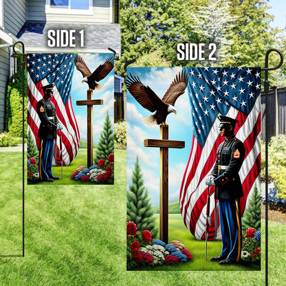FLAGWIX  American Soldier Standing Before The Cross Eagle Flag MLN2441F