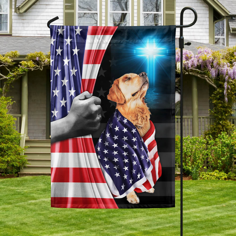 Golden Retriever Patriotic American Flag Wrapped in Glory MLN1430Fv4