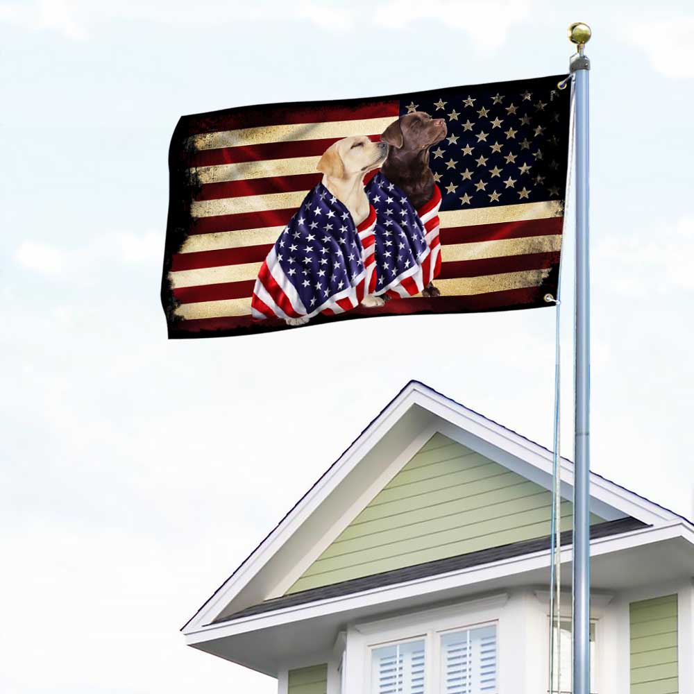 Chocolate Labrador And Yellow Labrador Retrievers Patriotic American Flag Wrapped in Glory TPT1265GF