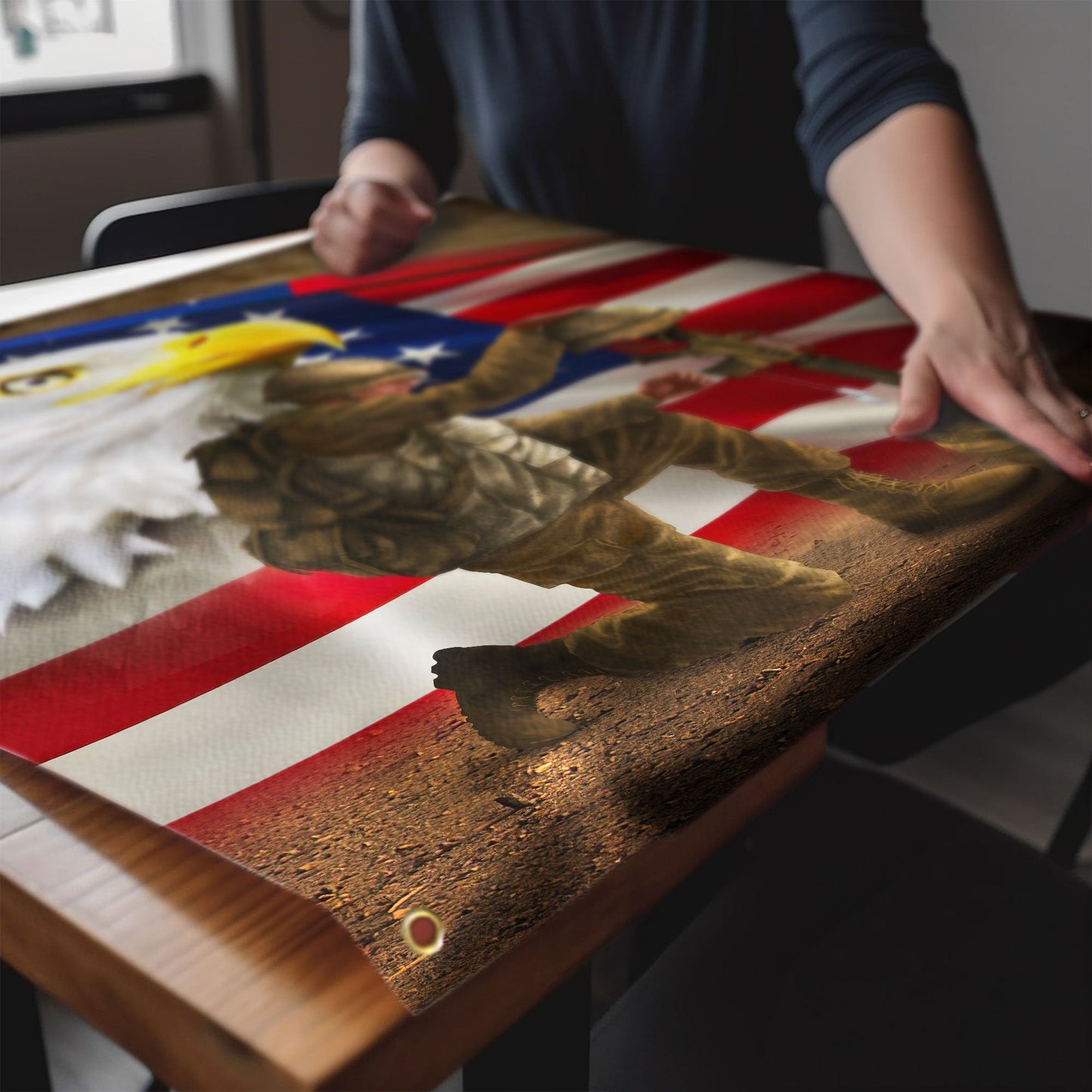 Owe To Jesus Christ And The American Soldier Grommet Flag. Veteran Christ Cross Grommet Flag MLN110GF