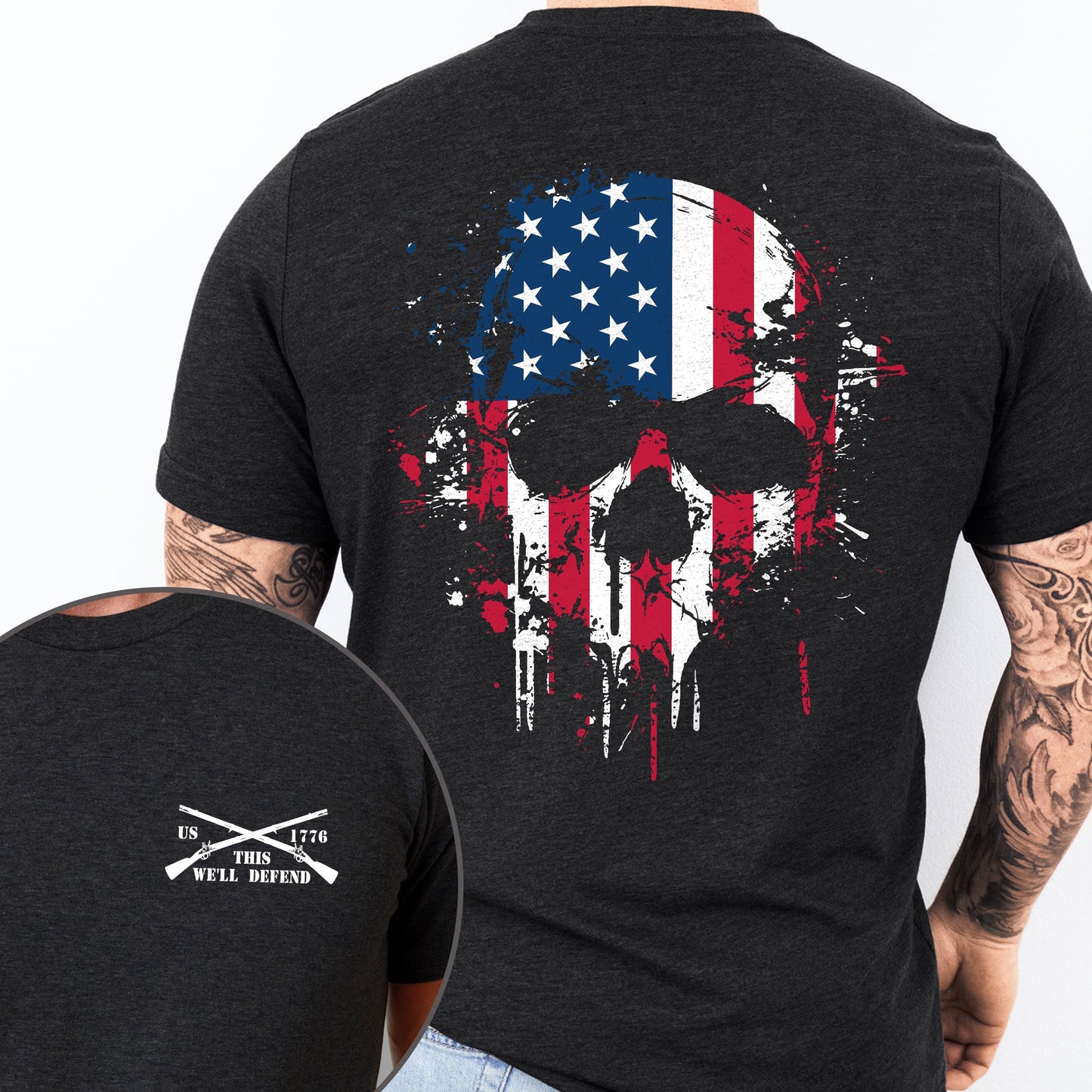 Happy 4th Of july, Patriotic American Skull, This We'll Defend U.S. Veteran T-Shirt TPT1893TS