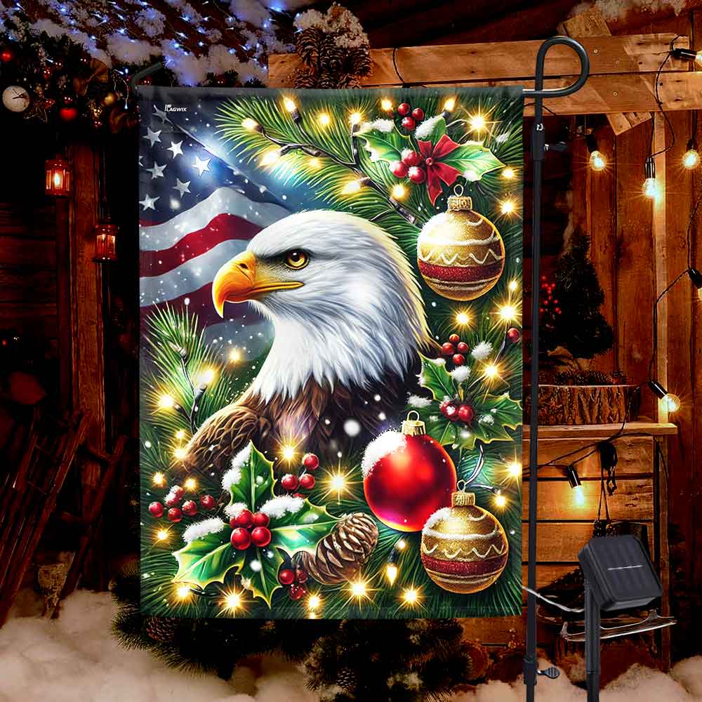 Bald Eagle Christmas American Solar LED Garden Flag MLN4521SF