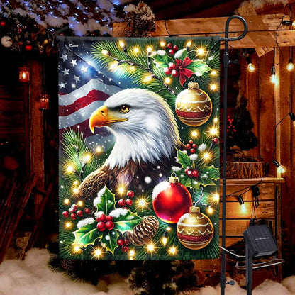 Bald Eagle Christmas American Solar LED Garden Flag MLN4521SF