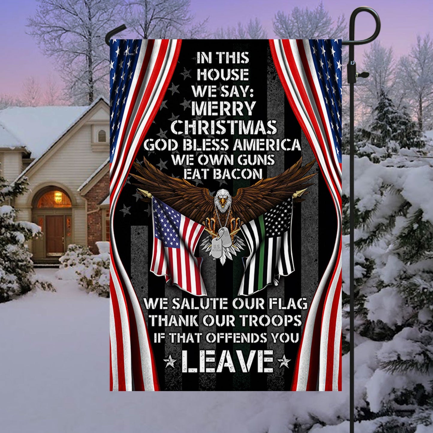 In This House We Salute Our Flag, Patriotic Eagle Veteran Garden Flag &amp; Mailbox Cover TPT411MF
