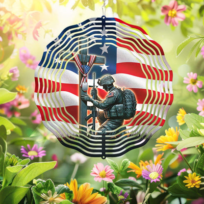 Stand For The Flag, Veteran Christian Cross Memorial Wind Spinner TPT1608WS