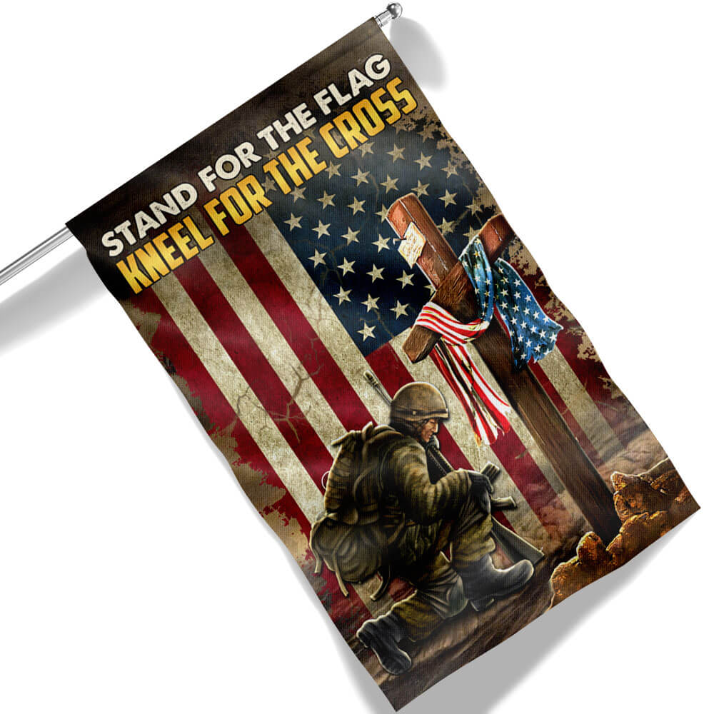 Veteran Kneeling Cross American Flag Stand For The Flag Kneel For The Cross MLN1368F