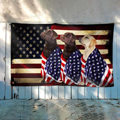 Chocolate Labrador and  Yellow Labrador Patriotic American Flag TPT1087GF