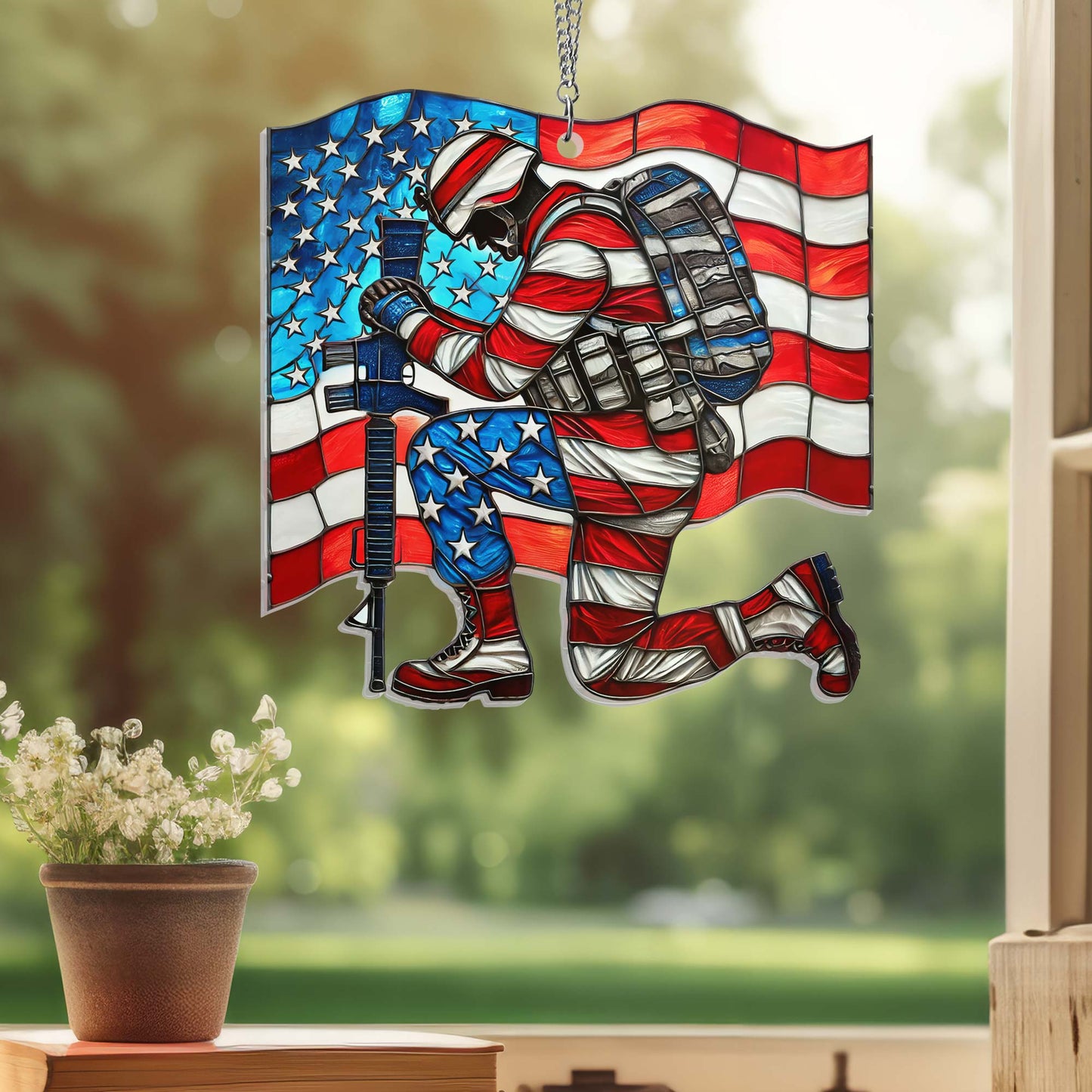 Veterans Days Thank You Veterans Soldier Kneeling Suncatcher Acrylic Hanging TQN3846AS