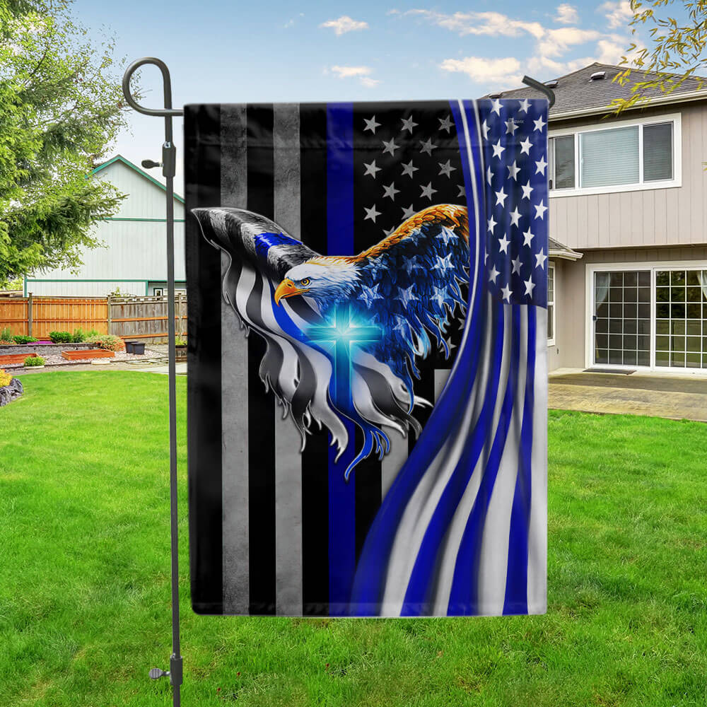 The Thin Blue Line Eagle With Christian Cross American Flag TPT930F