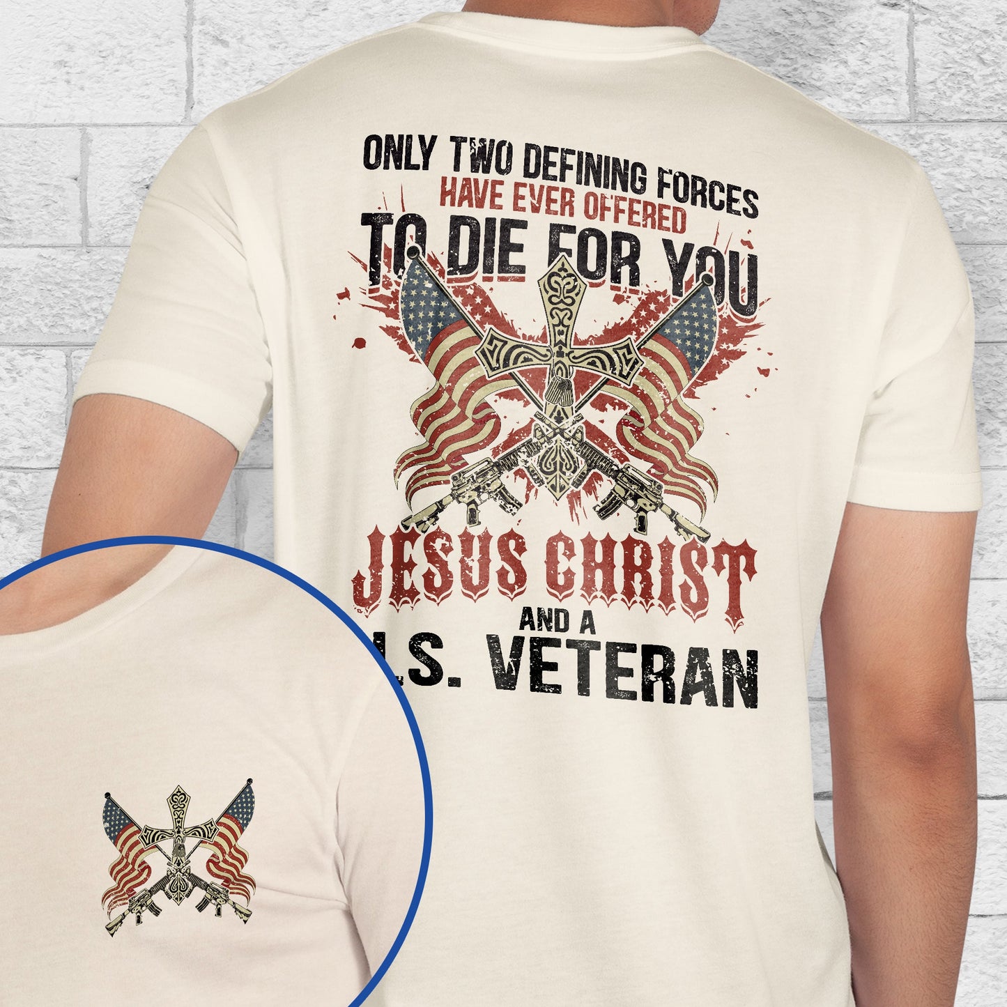 Veteran Jesus Christ And A United States Veteran Flag USA Christian T-Shirt VTM603TS