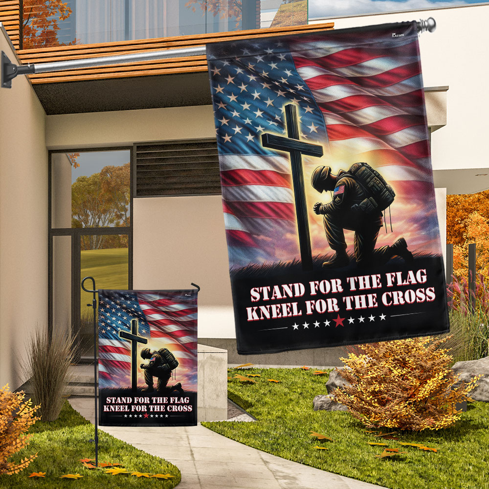 FLAGWIX  Veteran Kneeling Christ Cross Stand For The Flag Kneel For The Cross Flag MLN2354F