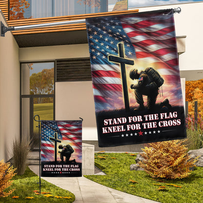 FLAGWIX  Veteran Kneeling Christ Cross Stand For The Flag Kneel For The Cross Flag MLN2354F