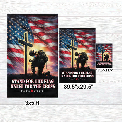 FLAGWIX  Veteran Kneeling Christ Cross Stand For The Flag Kneel For The Cross Flag MLN2354F