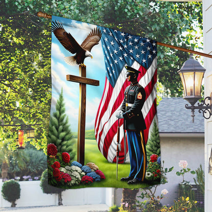 FLAGWIX  American Soldier Standing Before The Cross Eagle Flag MLN2441F