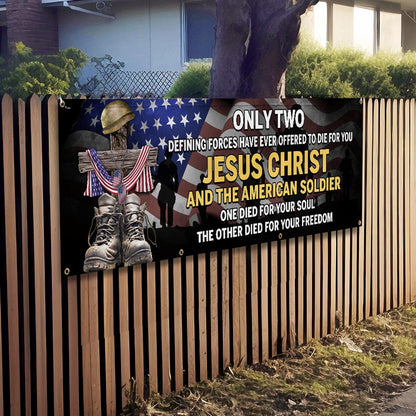 U.S. Veteran Day Jesus Christ And The American Soldier Fence Banner TQN2692FB