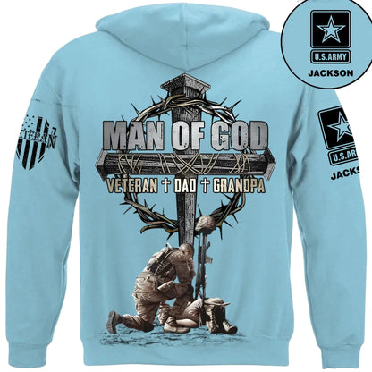Man Of God Veteran Dad Papa - Personalized Clothing for Veterans