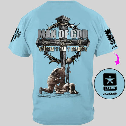 Man Of God Veteran Dad Papa - Personalized Clothing for Veterans