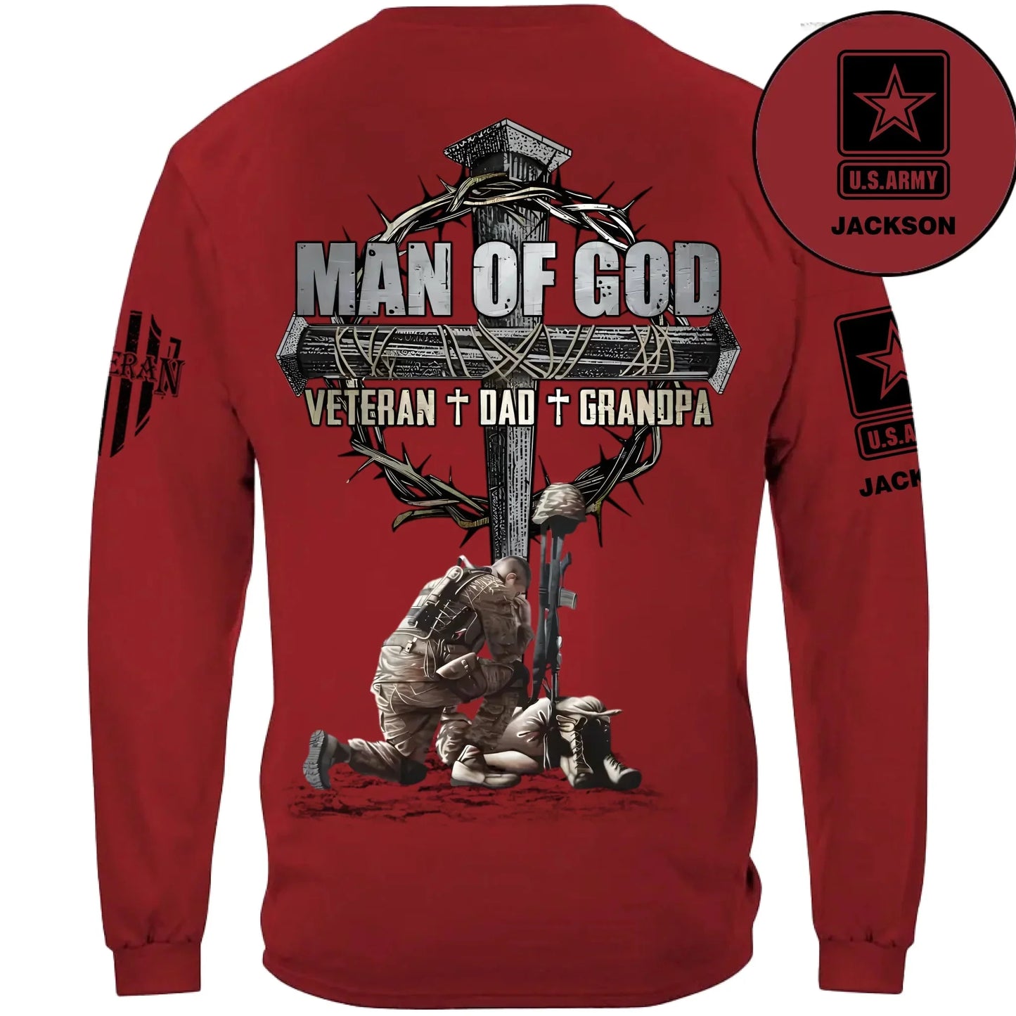 Man Of God Veteran Dad Papa - Personalized Clothing for Veterans