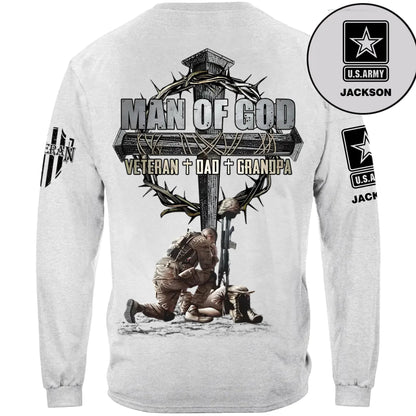Man Of God Veteran Dad Papa - Personalized Clothing for Veterans