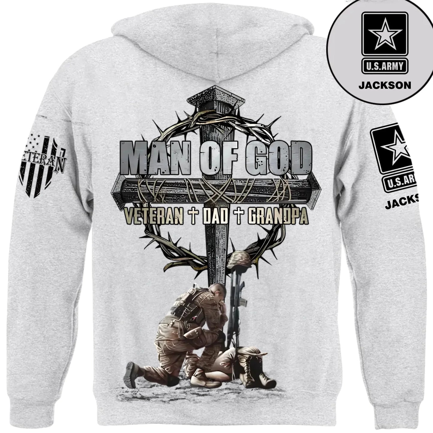 Man Of God Veteran Dad Papa - Personalized Clothing for Veterans