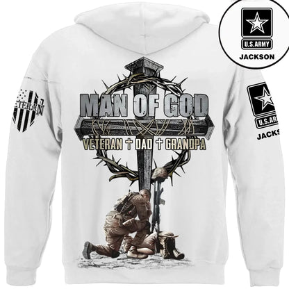 Man Of God Veteran Dad Papa - Personalized Clothing for Veterans