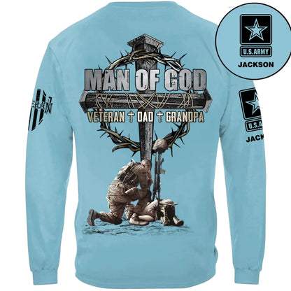 Man Of God Veteran Dad Papa - Personalized Clothing for Veterans