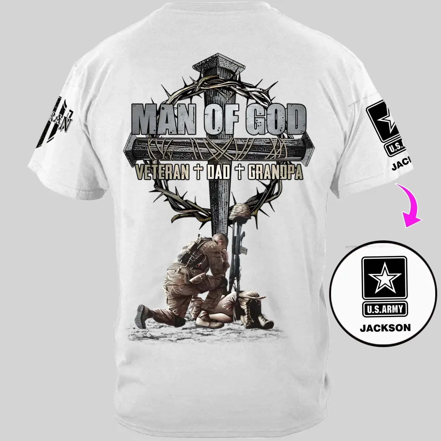 Man Of God Veteran Dad Papa - Personalized Clothing for Veterans