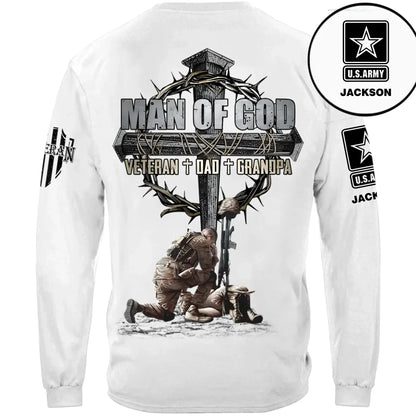 Man Of God Veteran Dad Papa - Personalized Clothing for Veterans