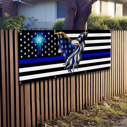 The Thin Blue Line. Police. Law Enforcement American Eagle Fence Banner TPT1631FB