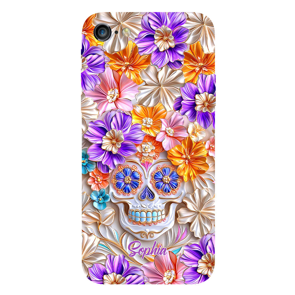 Floral Skull - Personalized Skull Full Print Phone Case