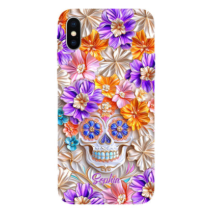 Floral Skull - Personalized Skull Full Print Phone Case