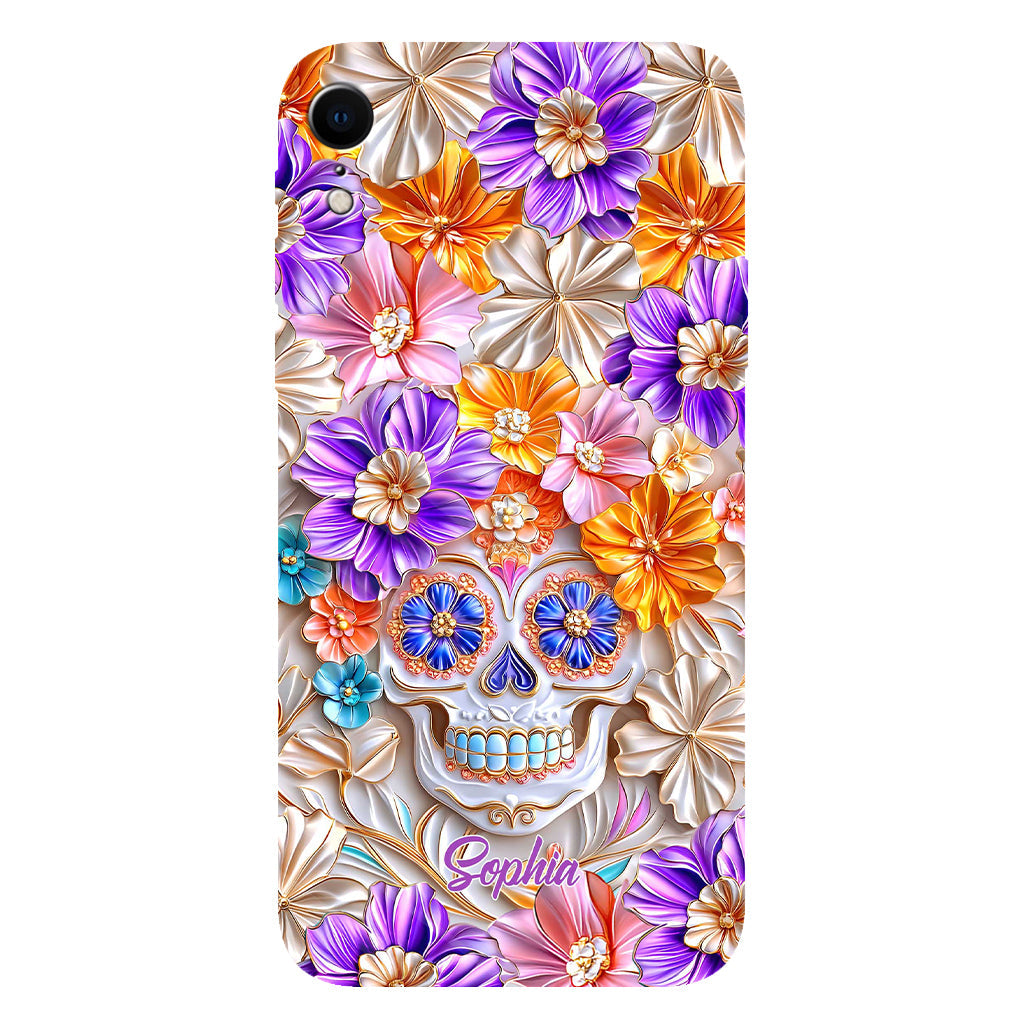Floral Skull - Personalized Skull Full Print Phone Case