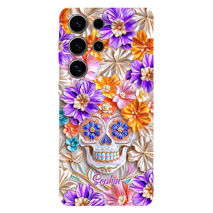 Floral Skull - Personalized Skull Full Print Phone Case