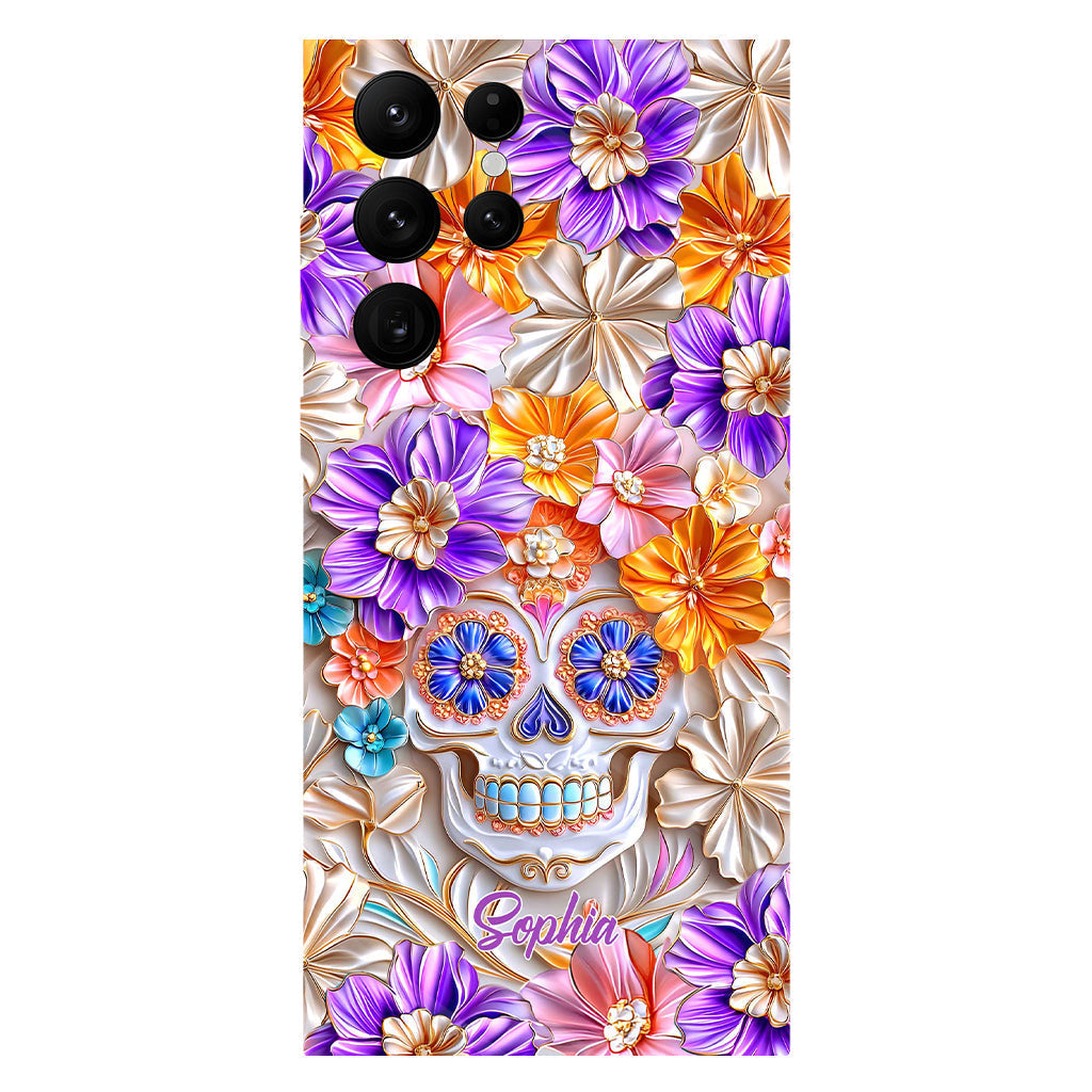 Floral Skull - Personalized Skull Full Print Phone Case
