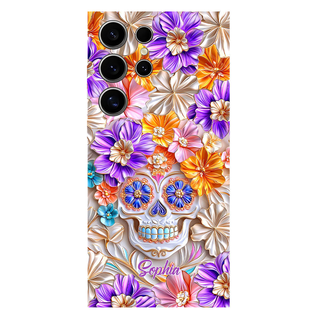 Floral Skull - Personalized Skull Full Print Phone Case