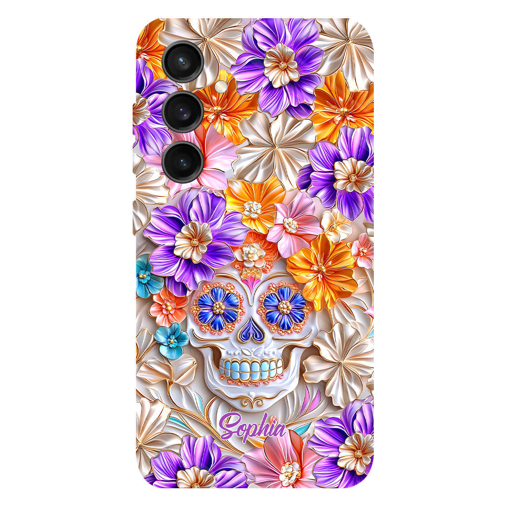 Floral Skull - Personalized Skull Full Print Phone Case