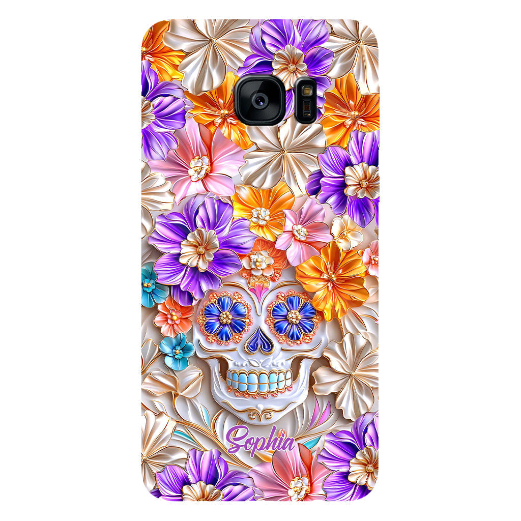 Floral Skull - Personalized Skull Full Print Phone Case