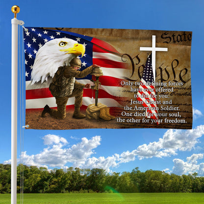Owe To Jesus Christ And The American Soldier Grommet Flag. Veteran Christ Cross Grommet Flag MLN110GF