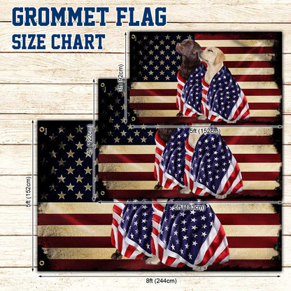 Chocolate Labrador And Yellow Labrador Retrievers Patriotic American Flag Wrapped in Glory TPT1265GF