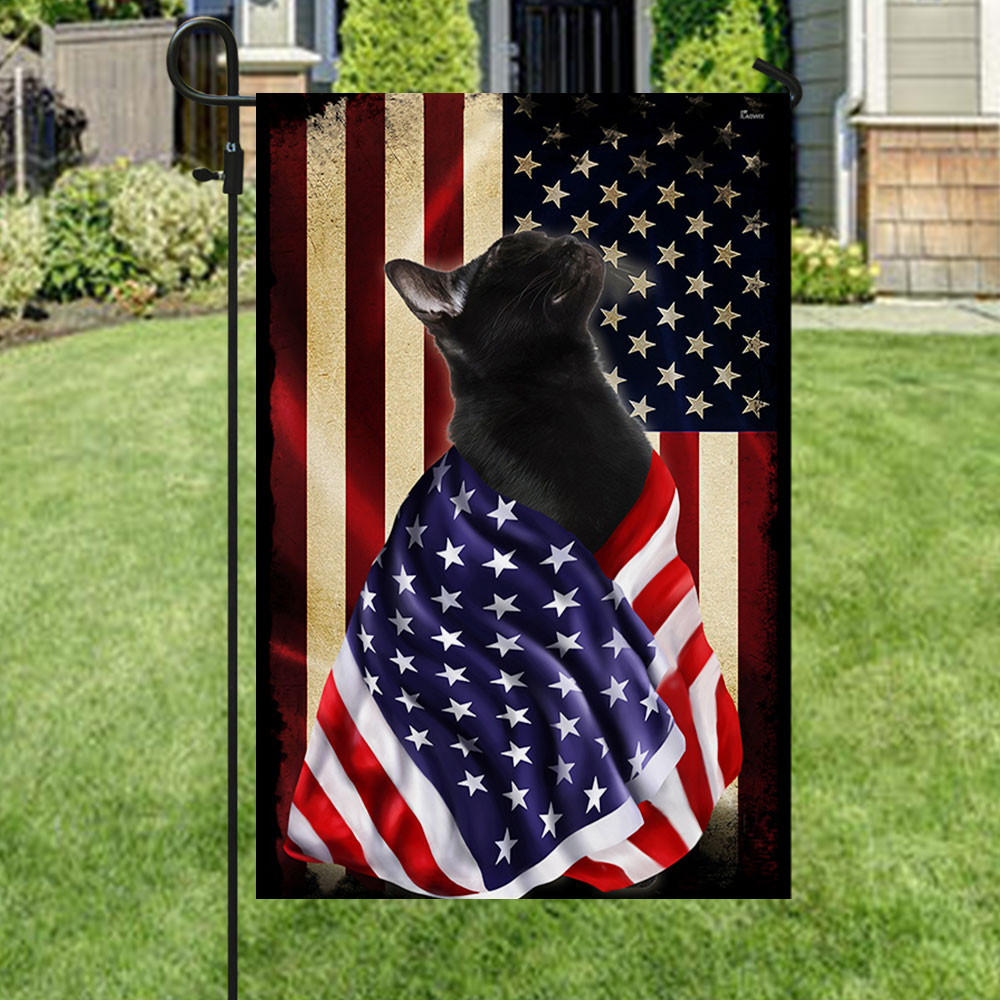 Black Cat American Patriot Flag Wrapped in Glory