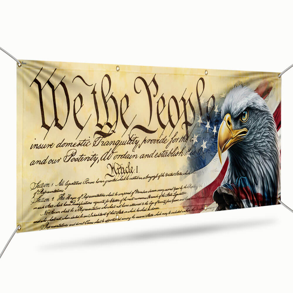 We The People. Patriotic American Eagle Fence Banner TPT780FB
